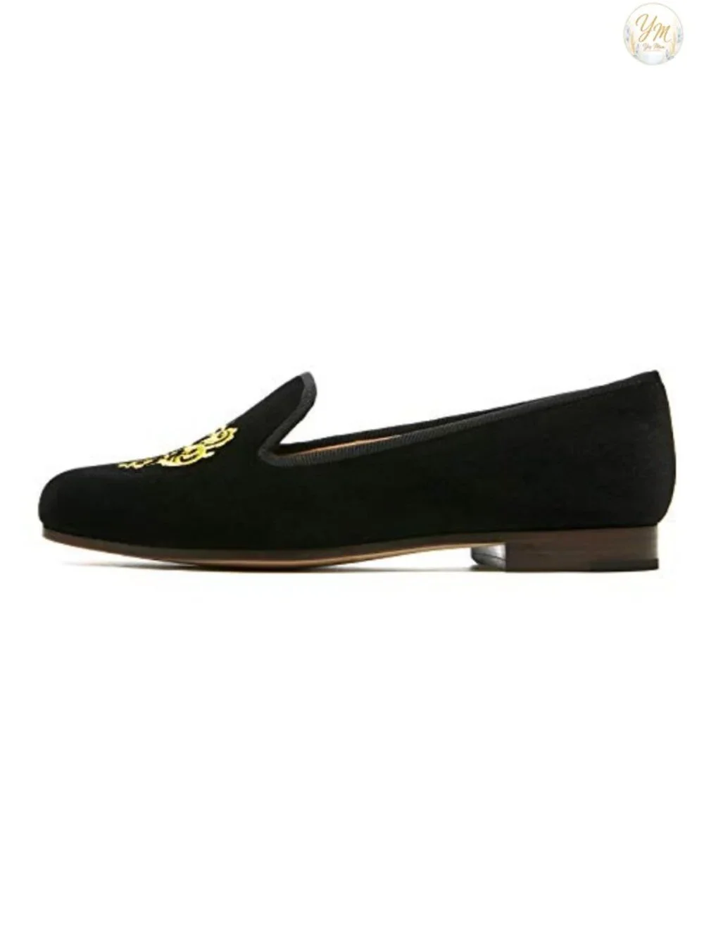 Women's Velvet Loafers Embroidery Slip-On Flats Low Heel Round Toe